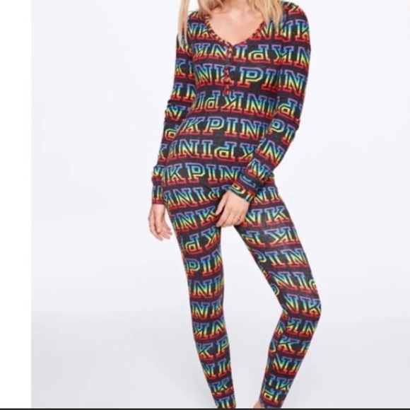 PINK Victoria's Secret Other - VS PINK Rainbow Onesie Sleep PJs